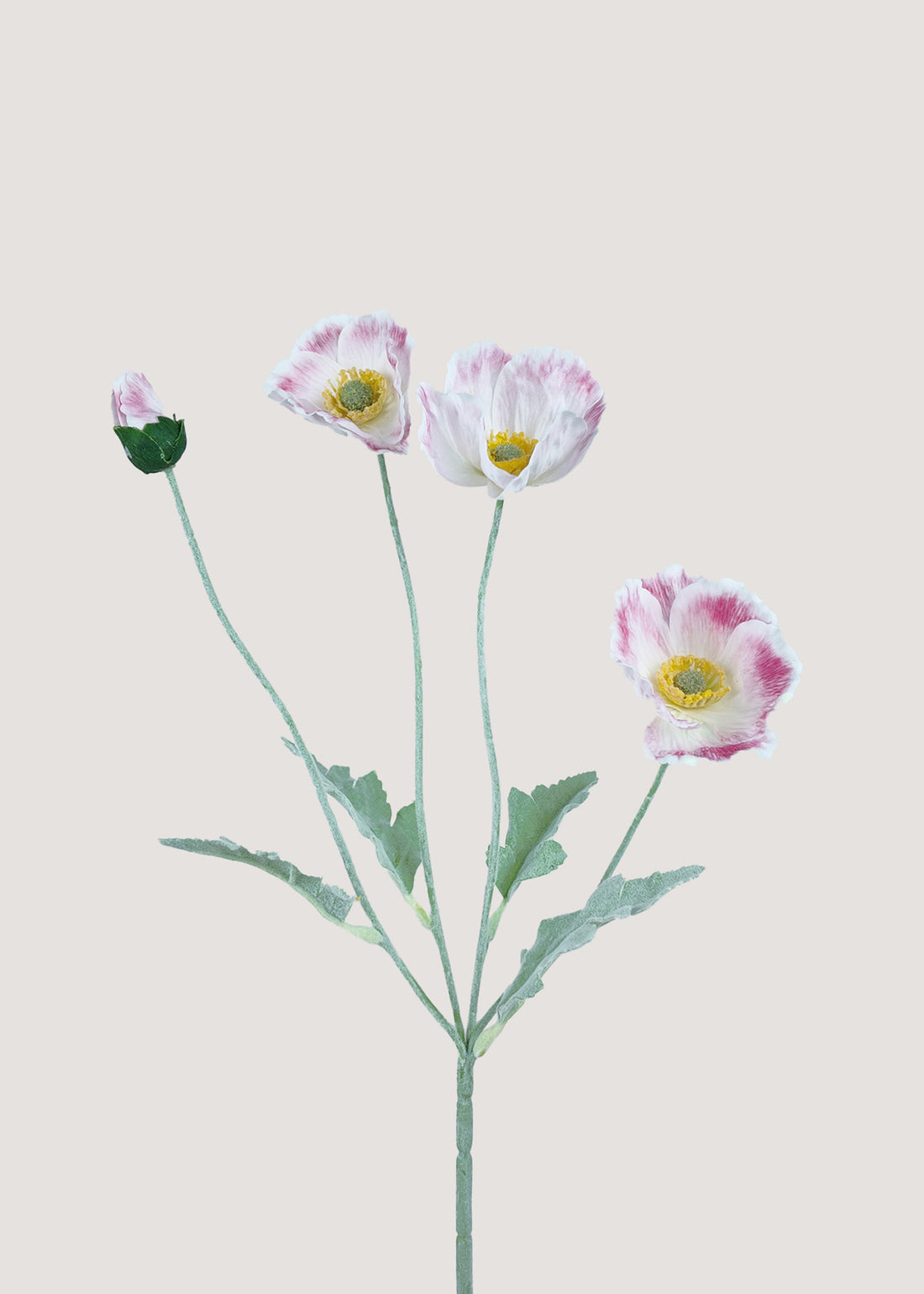 White and pink artificial poppy stem with bloom and bud by Everblooma