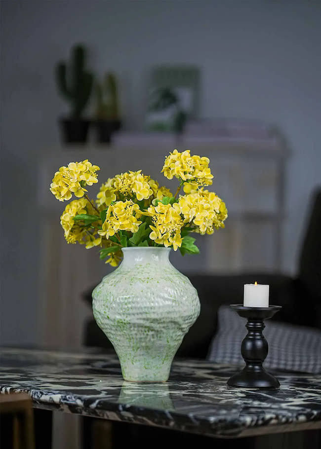 Yellow artificial hydrangea flowers by Everblooma